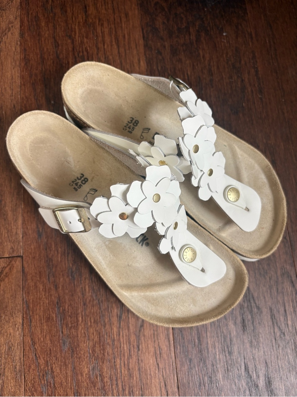 Birkenstock White Gizeh Floral Sandals - Size 38